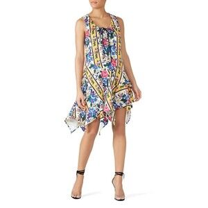 MARQUES ALMEIDA Shift Dress Small Yellow Blue Pullover Asymmetrical Mini Flare